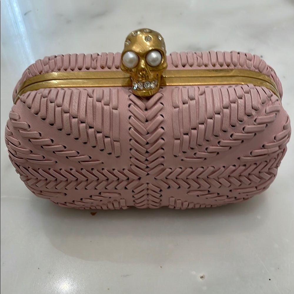 Alexander McQueen pink Skull Clutch
